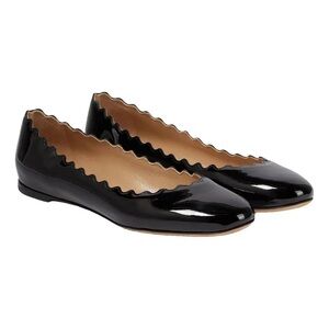 Chloe Black Patent Leather Scalloped Ballet Flats